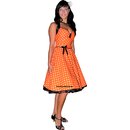 Punkte Petticoat Kleid orange weiße Tupfen schwarzer Akzent