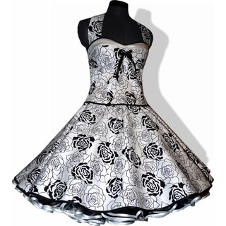 50er Jahre Petticoatkleid weiss schwarze filigrane Rosen Jugendweihe Hochzeit Brautkleid