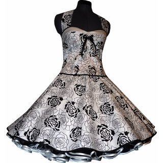 50er Jahre Petticoatkleid weiss schwarze filigrane Rosen Jugendweihe Hochzeit Brautkleid