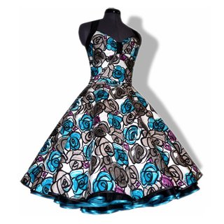 Retrokleid Petticoat schwarz trkis grau Blumen