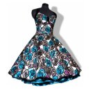 Retrokleid Petticoat schwarz türkis grau Blumen
