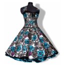 Retrokleid Petticoat schwarz türkis grau Blumen
