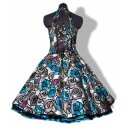 Retrokleid Petticoat schwarz türkis grau Blumen