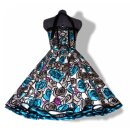 Retrokleid Petticoat schwarz türkis grau Blumen