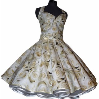 Brautkleid zum Petticoat Hochzeit 50er Jahre creme Rosen Bänderfarbe wählbar