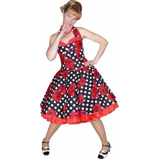 Petticoat Kleid Tanzkleid schwarz weiße Punkte rote Rosen Korsage