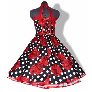Petticoat Kleid Tanzkleid schwarz weiße Punkte rote Rosen