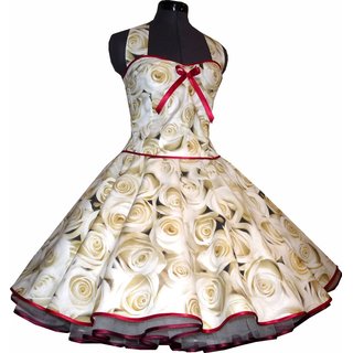 Brautkleid zum Petticoat Hochzeit 50er Jahre creme Rosen Bänderfarbe wählbar