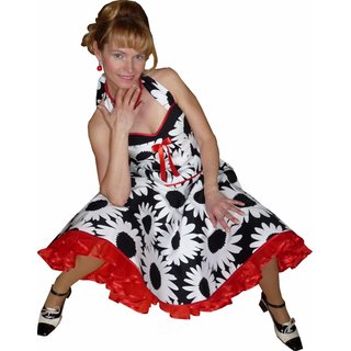 Tanzkleid 50er zum Petticoat schwarz weie groe Blumen mit Bandwahl