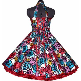 50er Kleid zum Petticoat bunte Retorblumen rot blau lila 34-46