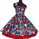 50er Kleid zum Petticoat bunte Retorblumen rot blau lila...