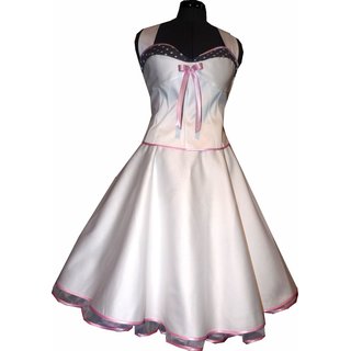 50er Jahre Brautkleid weiß grau rosa Akzent mit Punkten