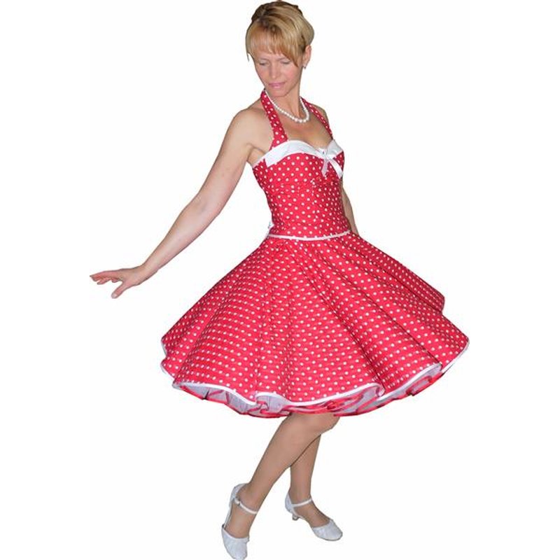 50er Korsagen Petticoat Kleid rot kleine weiße Punkte 34 ...