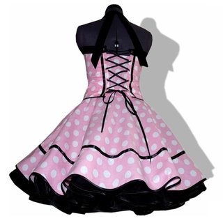 Kleid Rockabilly rosa-weiße große Punkte mit schwarzem Akzent