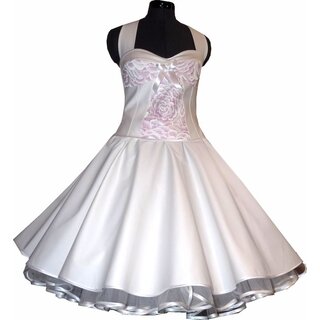 50er Jahre Brautkleid wei zum Petticoat Dekoltee Orchidee Blumen 36
