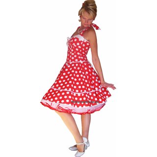50er Punkte Kleid zum Petticoat rot weiße große Tupfen im Korsagenstil