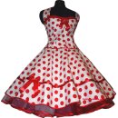 50er Punkte Kleid zum Petticoat rot weiße große Tupfen im Korsagenstil