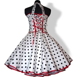 50er Tanzkleid zum Petticoat weiß schwarze Punkte Korsage