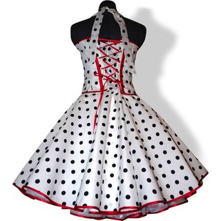 50er Tanzkleid zum Petticoat wei schwarze Punkte Korsage