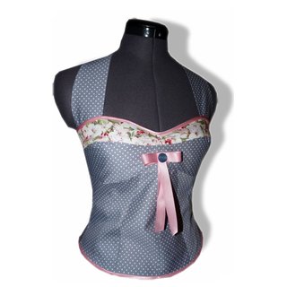 Petticoatkleid zartes grau kleine 50er Mode Pünktchen mit rosa Blüten