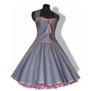 Petticoatkleid zartes grau kleine 50er Mode Pünktchen mit rosa Blüten