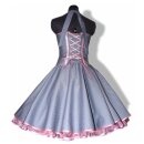 Petticoatkleid zartes grau kleine 50er Mode Pünktchen mit rosa Blüten