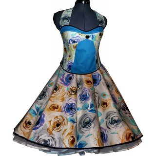 Kleid zum Petticoat Rosen trkisblau schwarz lila gelb 34