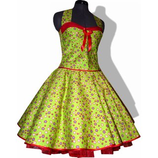 Tanzkleid der 50er zum Petticoat grün kleine rote Blumen und Punkte