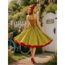 Tanzkleid der 50er zum Petticoat grün kleine rote Blumen und Punkte