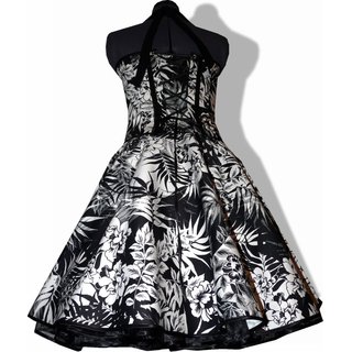 50er Petticoatkleid festlich weiß schwarze Blumen und Farne