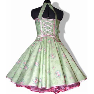 50er Jahre Kleid zum Petticoat Tanzkleid Vintage grün rosa Rosen Punkte