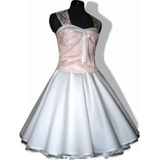 50er Jahre Brautkleid Hochzeit wei zum Petticoat Dekoltee rosa Spitze