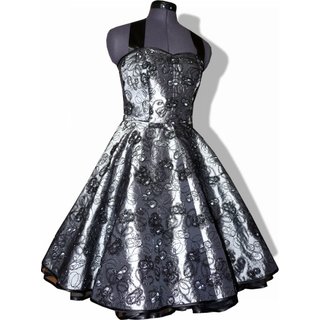 Taftkleid zum Petticoat silbergrau schwarze Stickerei 34