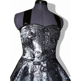 Taftkleid zum Petticoat silbergrau schwarze Stickerei 34