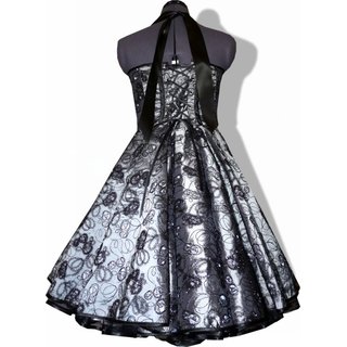 Taftkleid zum Petticoat silbergrau schwarze Stickerei 34