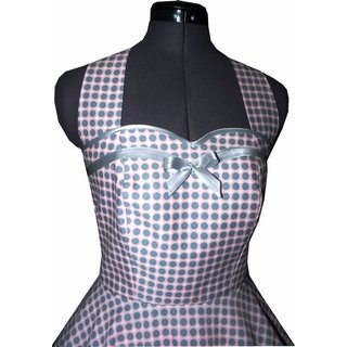 50er Jahre Kleid zum Petticoat Vintage rosa graue Punkte graue Bänder Dots Rockabilly