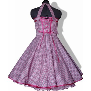 50er Jahre Kleid zum Petticoat Vintage pink graue Punkte Dots Rockabilly 36