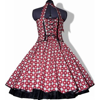 50er Jahre Retro Kleid zum Petticoat Vintage rot schwarz weiße Punkte Blumen