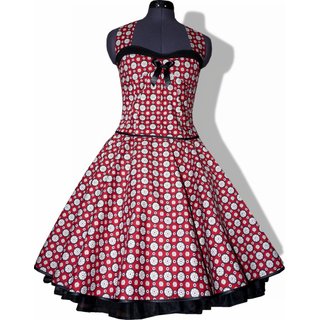 50er Jahre Retro Kleid zum Petticoat Vintage rot schwarz weiße Punkte Blumen 36