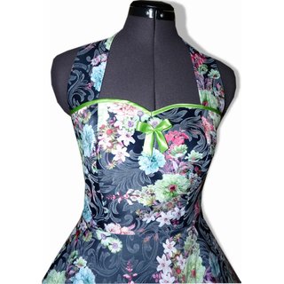50er Kleid zum Petticoat Tanzkleid Vintage schwarz Satin Blumen