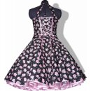 50er Petticoatkleid schwarz rosa Rosen weiße Punkte