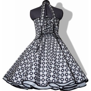50er Jahre Retro Kleid zum Petticoat Vintage schwarz weiße Punkte Blumen 36