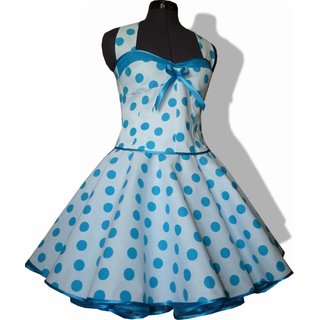 50er Jahre Kleid zum Petticoat weiß türkis Punkte Dots 38