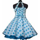 50er Jahre Kleid zum Petticoat weiß türkis Punkte Dots 38