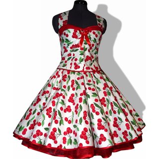 50er Jahre Rockabillykleid Zum Petticoat Weiss Rote Kirschen T