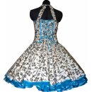 50er Kleid zum Petticoat weiß mit schwarzen Blumen Türkis Akzent 36