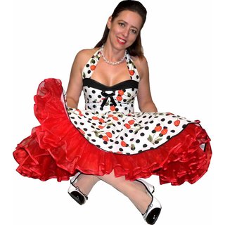 Petticoat Kleid Tanzkleid weiß schwarze Punkte rote Kirschen 36