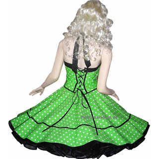Punkte Petticoat Kleid apfelgrün-weiße Tupfen schwarzer Akzent