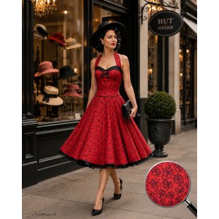 Kleid zum Petticoat rot mit kleinen Streublümchen im 50er Jahre Stil