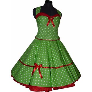 Punkte Petticoat Kleid apfelgrün mit rotem Akzent